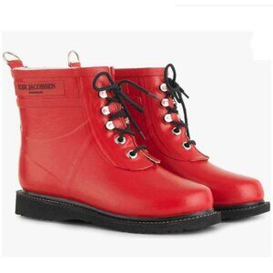 Ilse Jacobsen Cherry Lace-Up Rain Boots Fleece Lined Rubber RUB2 EU 38